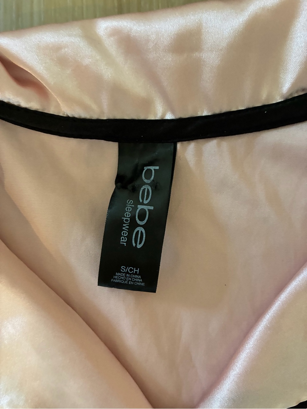 bebe Pink Satin Short Pajama Set with Black Trim - Picture 5 of 8